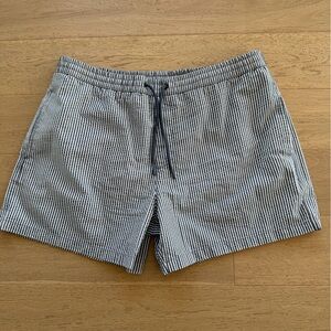 Zara Blue and White Striped Seersucker Swim Shorts